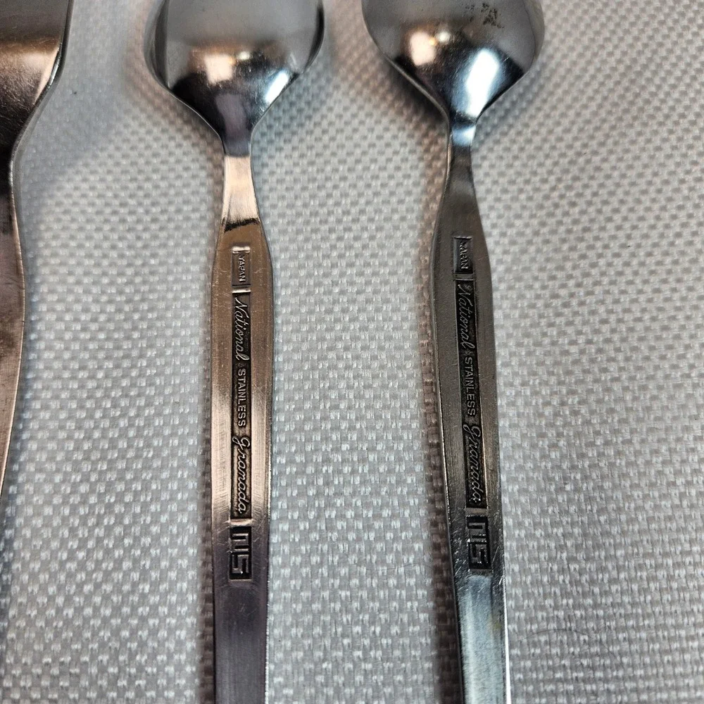 National Stainless Granada Flatware‎ Japan 6 Piece Set Knives Forks Spoons MCM